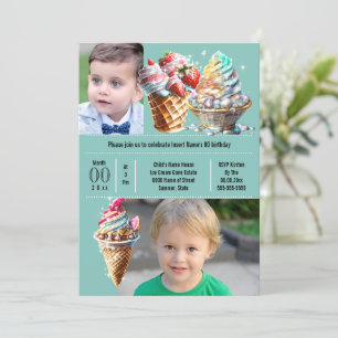 Eiscreme Süßigkeiten Sommer DIY Foto Kinder blau Einladung