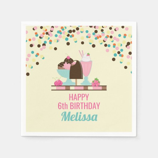 Eiscreme Sweet Leckereien Happy Birthday Serviette (Vorderseite)