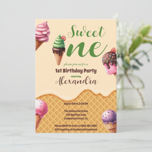 Eiscreme Sweet One First Birthday Einladung (Stehend Vorderseite)