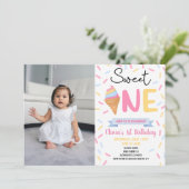 Eiscreme Sweet One Foto 1. Geburtstagsparty Einladung (Stehend Vorderseite)