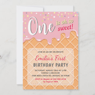 Eiscreme Sweet Party Girl Erster Geburtstag Einladung