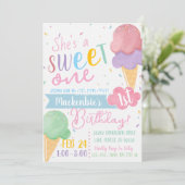 Eiscreme-Themen-1. Geburtstag Einladung (Stehend Vorderseite)