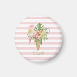 Eiscreme, Tropische Blätter Frucht, Rosa Streifen Magnet