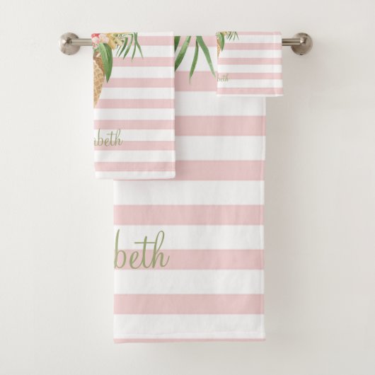 Eiscreme, tropische Blätter Obst, rosa Streifen Badhandtuch Set (Insitu)