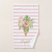 Eiscreme, tropische Blätter Obst, rosa Streifen Badhandtuch Set (Handtuch)