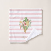 Eiscreme, tropische Blätter Obst, rosa Streifen Badhandtuch Set (Waschlappen)