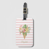 Eiscreme, tropische Blätter Obst, rosa Streifen Gepäckanhänger (Vorderseite Vertikal)