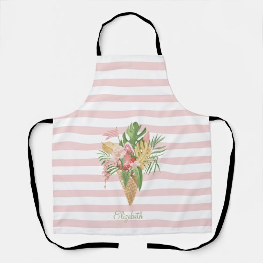 Eiscreme, tropische Blätter Obst, rosa Streifen St Schürze (Vorderseite)