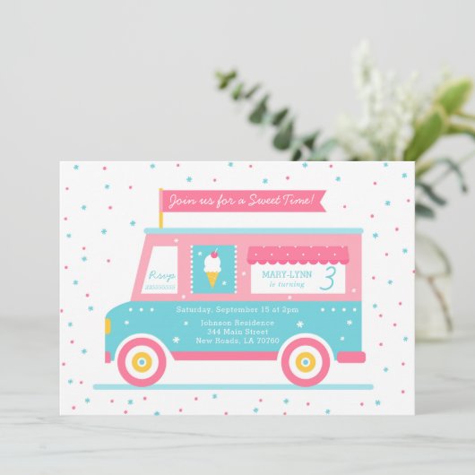Eiscreme Truck Geburtstagspartei Einladung (Stehend Vorderseite)