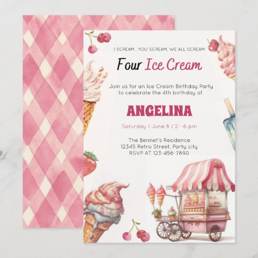 Eiscreme Truck Geburtstagsparty Einladung (Vorne/Hinten)
