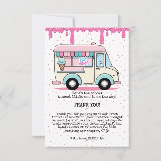 Eiscreme Truck Scoop Sprinkles Babydusche Dankeskarte (Vorderseite)
