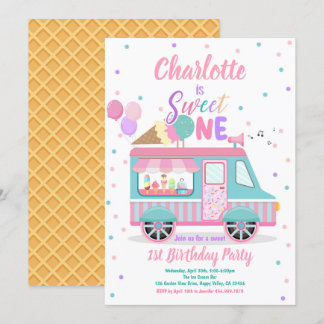 Eiscreme Truck Sweet One 1. Geburtstag Party Einladung