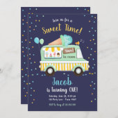Eiscreme Truck Sweet Time Boy Minze Blue Geburtsta Einladung (Vorne/Hinten)