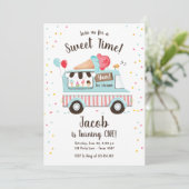 Eiscreme Truck Sweet Time Boy Red Blue Birthday Einladung (Stehend Vorderseite)