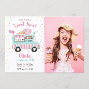 Eiscreme Truck Sweet Time Pink Girl Geburtstag Einladung