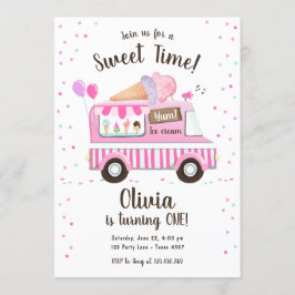 Eiscreme Truck Sweet Time Pink Girl Geburtstag Einladung