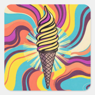 Eiscreme-Tüte Psychedelic Pop Art Quadratischer Aufkleber