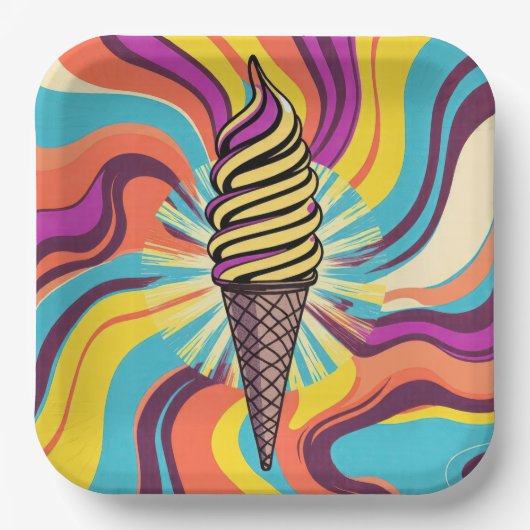 Eiscreme-Tüte Psychedelische Pop-Art Pappteller (Vorderseite)