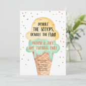 Eiscreme Twin Birthday Yellow Mint Cone Confetti Einladung (Stehend Vorderseite)