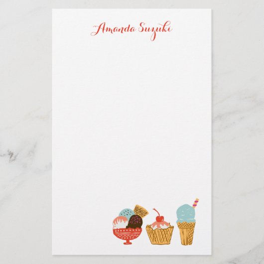 Eiscreme-u. Eiscremebecher-Girly Illustration Briefpapier (Vorderseite)