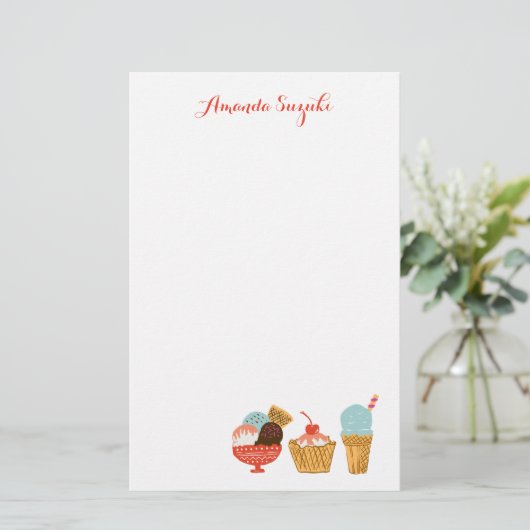 Eiscreme-u. Eiscremebecher-Girly Illustration Briefpapier (Stehend Vorderseite)