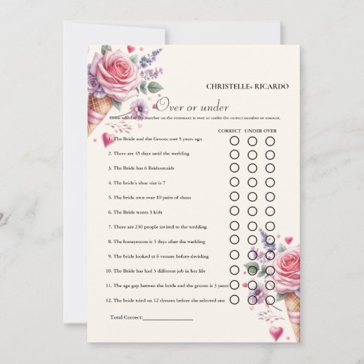 Eiscreme über oder unter der Brautparty-Spielkarte Ankündigung (Vorderseite)