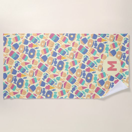 Eiscreme und Candy Summer Pattern Monogramm Strandtuch (Vorderseite)