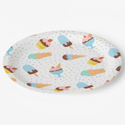 Eiscreme und Confetti Pappteller (Schrägansicht)