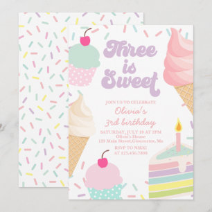 Eiscreme und Kuchen 3. Geburtstag Einladung