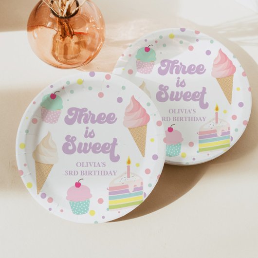 Eiscreme und Kuchen 3. Geburtstag Pappteller