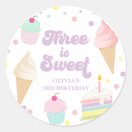 Eiscreme und Kuchen 3. Geburtstag Runder Aufkleber