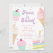 Eiscreme und Kuchen 4. Geburtstag Einladung (Vorderseite)