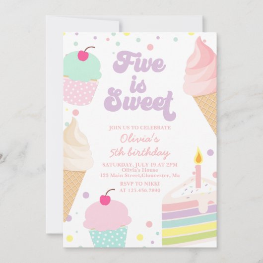 Eiscreme und Kuchen 5. Geburtstag Einladung (Vorderseite)