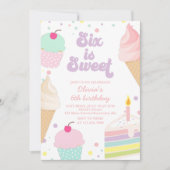 Eiscreme und Kuchen 6. Geburtstag Einladung (Vorderseite)