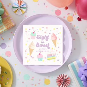 Eiscreme und Kuchen Acht ist süß 8. Geburtstag Serviette