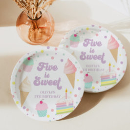 Eiscreme und Kuchen Five ist süß 5. Geburtstag Pappteller