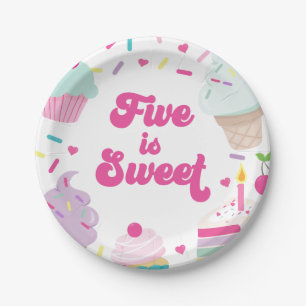 Eiscreme und Kuchen Five ist süß zum 5. Geburtstag Pappteller