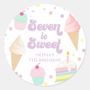 Eiscreme und Kuchen Seven ist süß 7. Geburtstag Runder Aufkleber