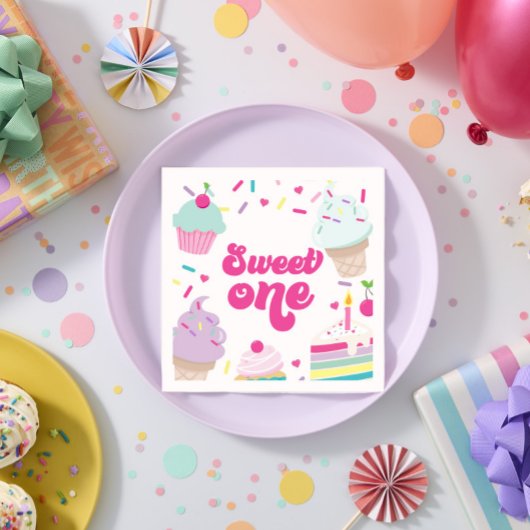Eiscreme und Kuchen süß 1. Geburtstag Serviette