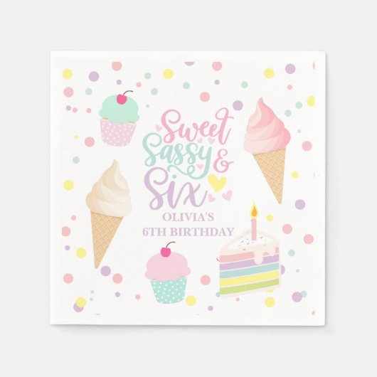 Eiscreme und Kuchen süße Sassy Sechs 6. Geburtstag Serviette (Vorderseite)