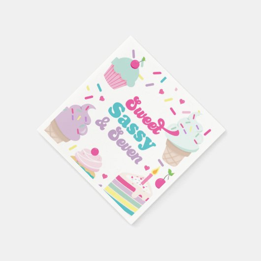 Eiscreme und Kuchen süße Sassy Sieben 7. Geburtsta Serviette (Ecke)
