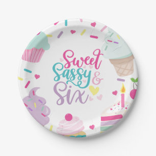 Eiscreme und Kuchen Sweet Sassy Sechs 6. Geburtsta Pappteller