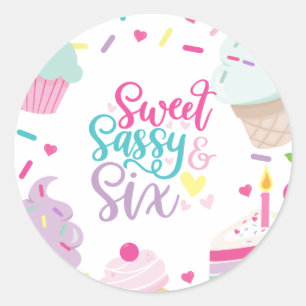 Eiscreme und Kuchen Sweet Sassy Sechster 6. Geburt Runder Aufkleber