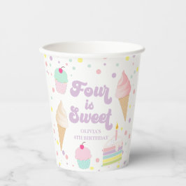 Eiscreme und Kuchen VIER IST SWEET 4. Geburtstag Pappbecher
