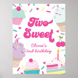 Eiscreme und Kuchen Zwei süße 2. Geburtstag Poster