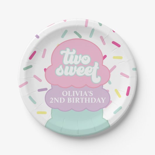 Eiscreme und Sprinklen Zwei süße 2. Geburtstag Pappteller (Vorderseite)