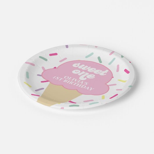 Eiscreme und Sprinkles Sweet One 1st Birthday Pap Pappteller (Schrägansicht)