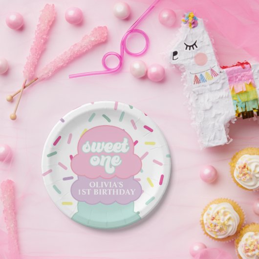 Eiscreme und Sprinkles Sweet One 1st Birthday Pap Pappteller (Party)