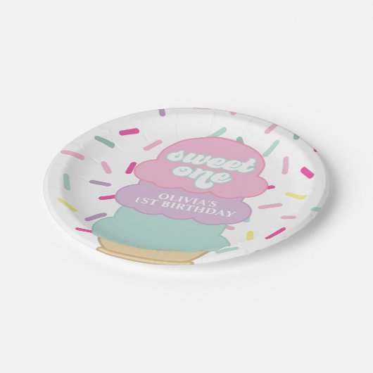 Eiscreme und Sprinkles Sweet One 1st Birthday Pap Pappteller (Schrägansicht)