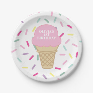 Eiscreme und Streusel Süße Eins 1. Geburtstag Pappteller